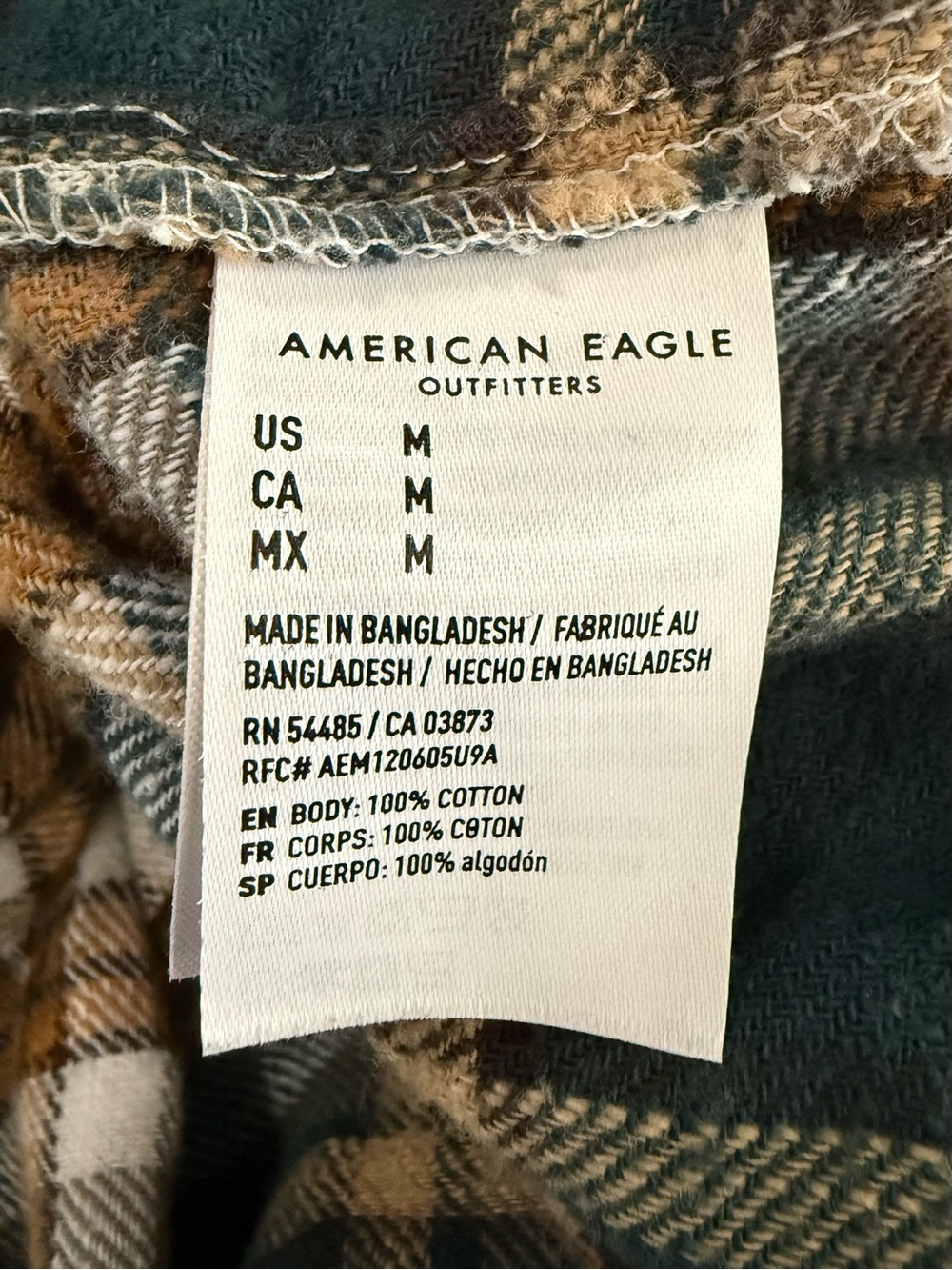 American Eagle Teal, Brown & White Plaid Button-Down Shirt w/denim roll up cuffs - Picture 7 of 8